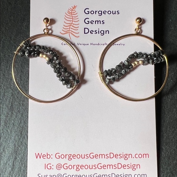 Black Raw Diamond ‘Wave’ Hoop Earrings - Picture 8 of 8